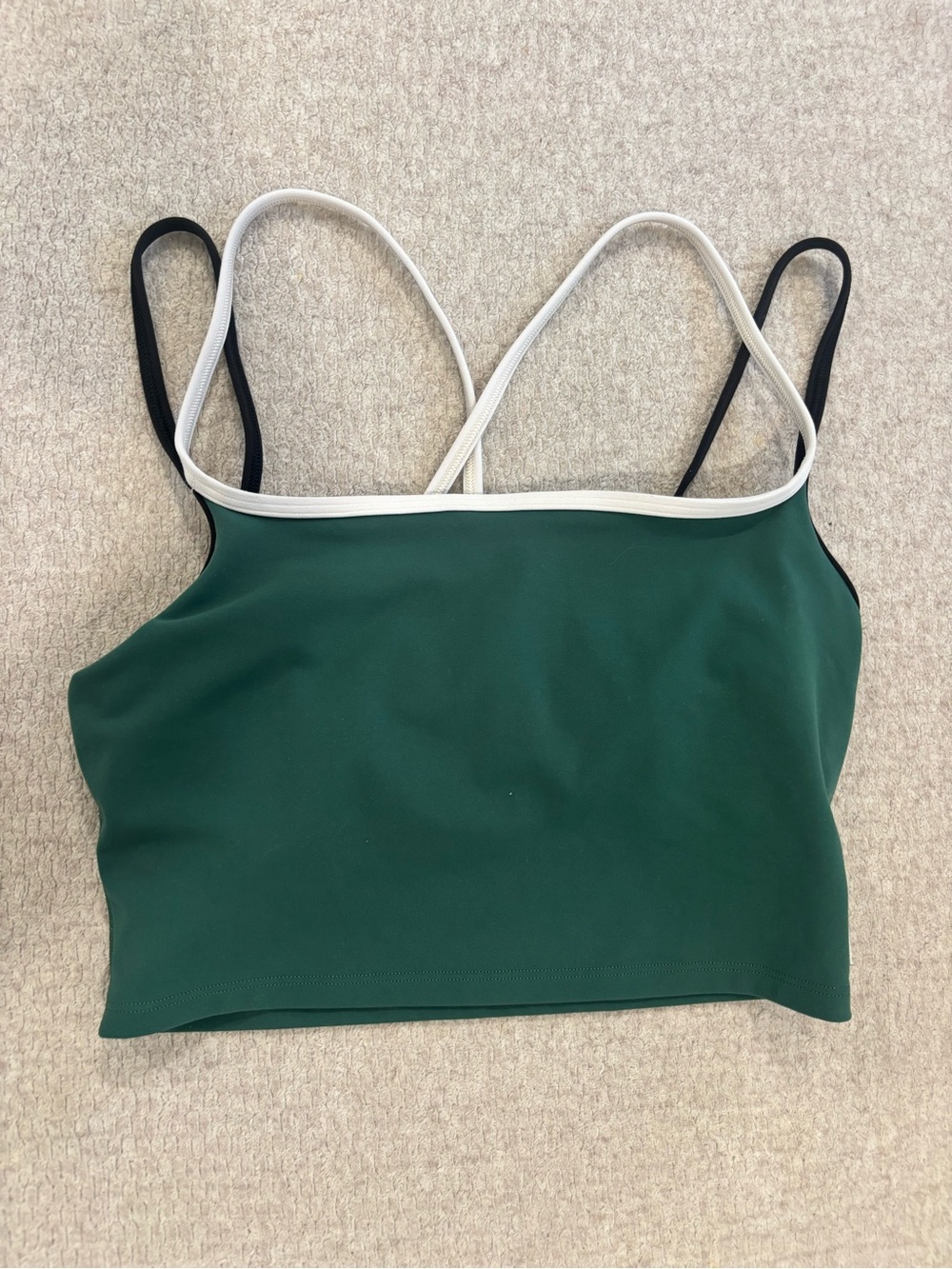 Vuori Forest Green Cropped Tank with White Trim and Black Straps